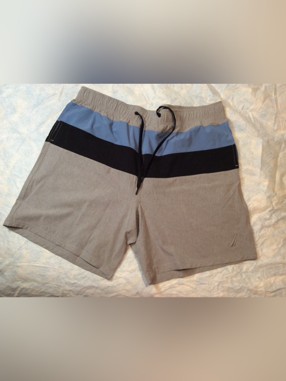 Nautica Men’s Swim Trunks UPF 50+ Colorblock Gray/Blue/Black XXL NWT